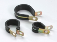 Click to enlarge - P Clips are designed to hold in place light pipework and hoses with the minimum of fuss and fixing. They have an EPDM liner that prevents chafing of the pipe/hose etc.

The band is made from mild steel with a plated finish and P clips are also available in stainless steel.